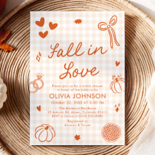 Orange Hand Drawn Fall in Love Bridal Shower Invitation