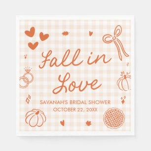 Orange Hand Drawn Fall in Love Bridal Shower Napkin