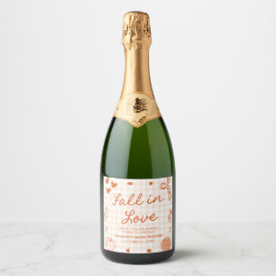 Orange Hand Drawn Fall in Love Bridal Shower Sparkling Wine Label