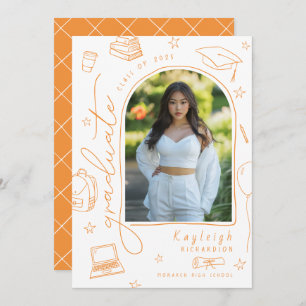 Orange Hand Drawn Photo Graduation Announcement