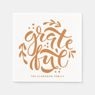 Orange Hand Lettered Grateful Thanksgiving Napkin