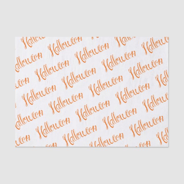 Orange Hand Lettered Halloween Script Tissue Paper (Front)