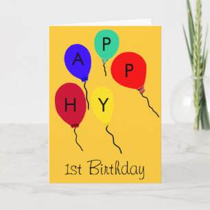 Orange Happy 1st Birthday Flying Balloons Any AGE Card