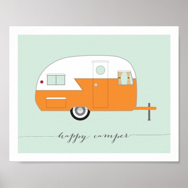 Orange Happy Camper art print 8 x 10 (Front)