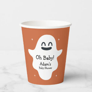 Orange Happy Cute Ghost Halloween Baby Shower Paper Cups