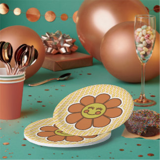Orange Happy Flower Screwball Graphics Paper Plate
