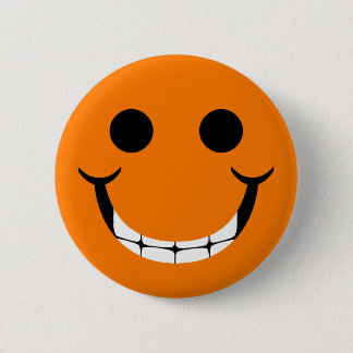 ORANGE HAPPY GRIN 6 CM ROUND BADGE