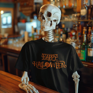 Orange Happy Halloween Bony Typography T-Shirt