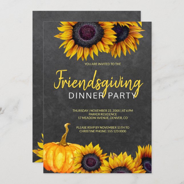 Orange Harvest Chalkboard  Friendsgiving Feast Invitation (Front/Back)