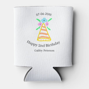 Orange hat 2nd birthday kids retro floral bright b can cooler