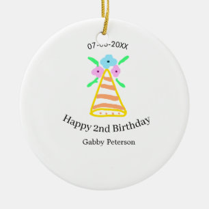 Orange hat 2nd birthday kids retro floral bright b ceramic tree decoration