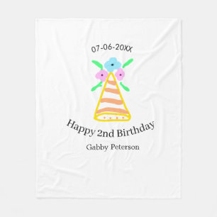 Orange hat 2nd birthday kids retro floral bright b fleece blanket