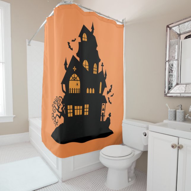 Orange Haunted House Shower Curtain (In Situ)