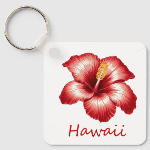 Orange hawaii hibiscus key ring
