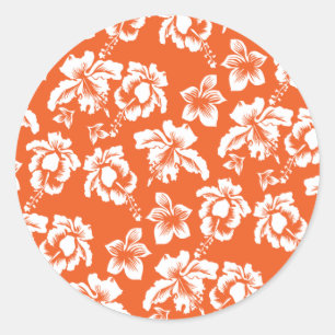 Orange Hawaiian Hibiscus Classic Round Sticker