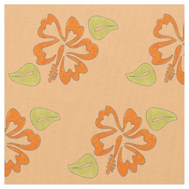 Orange Hawaiian Hibiscus Tropical Island Flowers Fabric (Close Up)