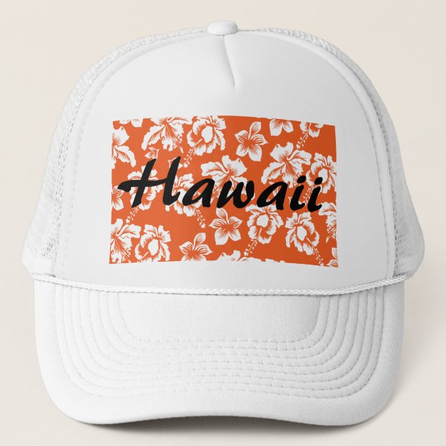 Orange Hawaiian Hibiscus Trucker Hat (Front)