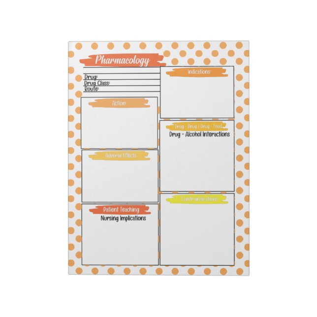 Orange Healthcare Student Pharmacology Template Notepad (Rotated)