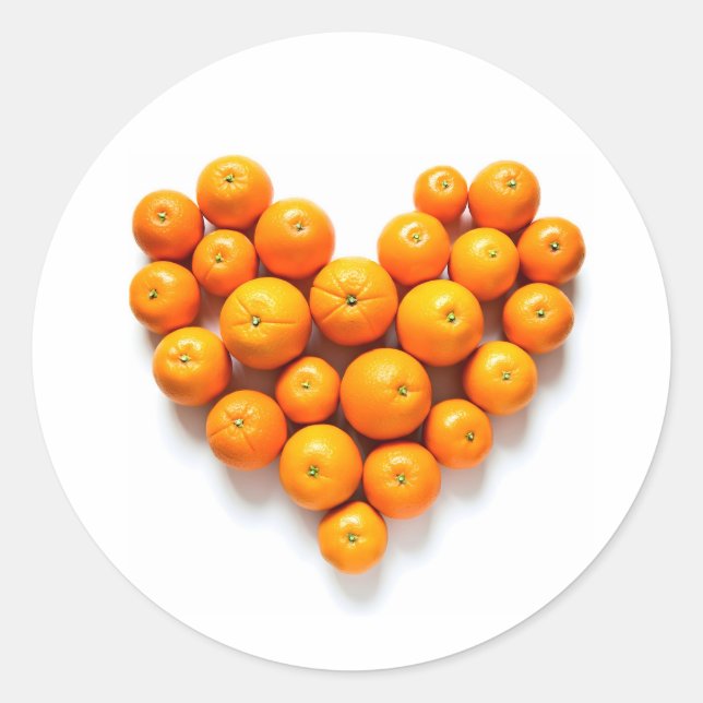 Orange Heart Classic Round Sticker (Front)