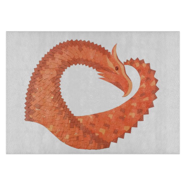 Orange heart dragon on white cutting board (Front)