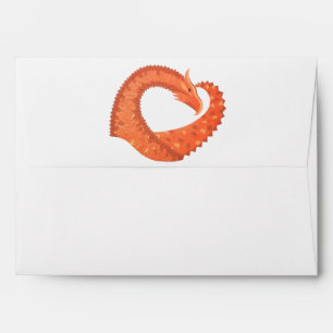 Orange heart dragon on white envelopes