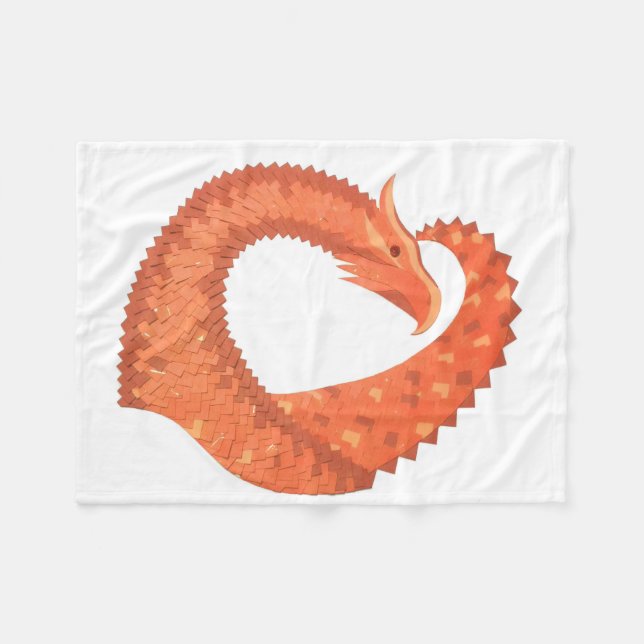 Orange heart dragon on white fleece blanket (Front (Horizontal))