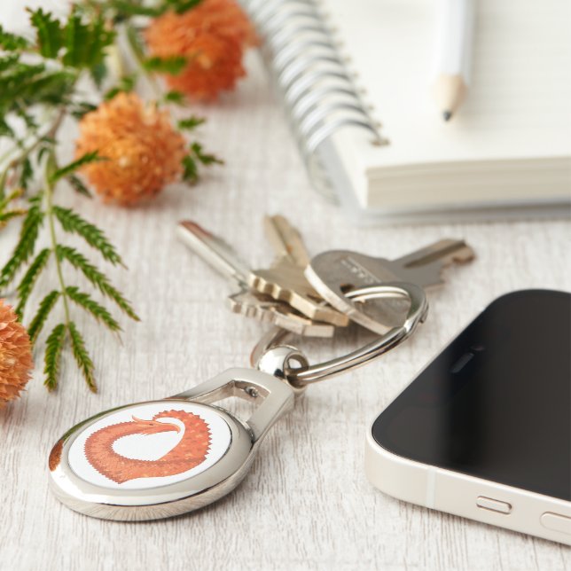Orange heart dragon on white key ring (Side)