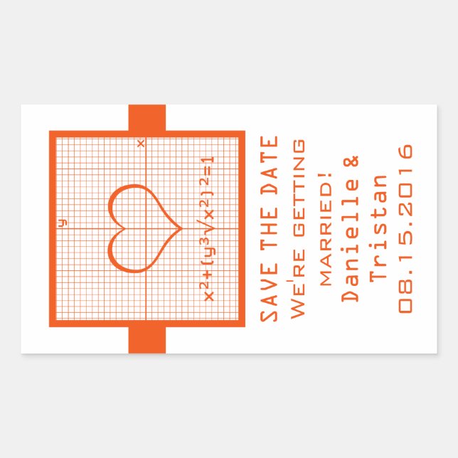 Orange Heart Math Graph Save the Date Stickers (Front)