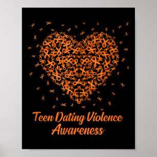 Orange Heart Ribbon Teen Dating Violence Awareness Poster