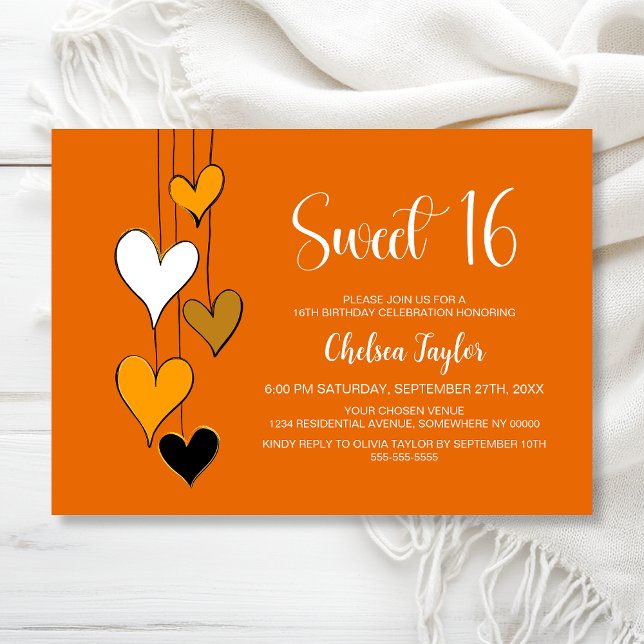 Orange Heart Theme Sweet 16 Birthday Invitation (Creator Uploaded)