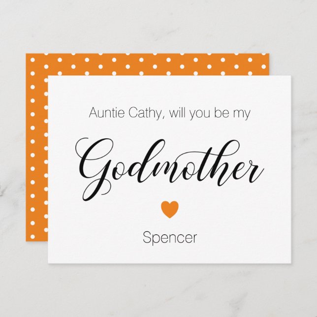Orange Heart Will You Be My Godmother Proposal Invitation (Front/Back)
