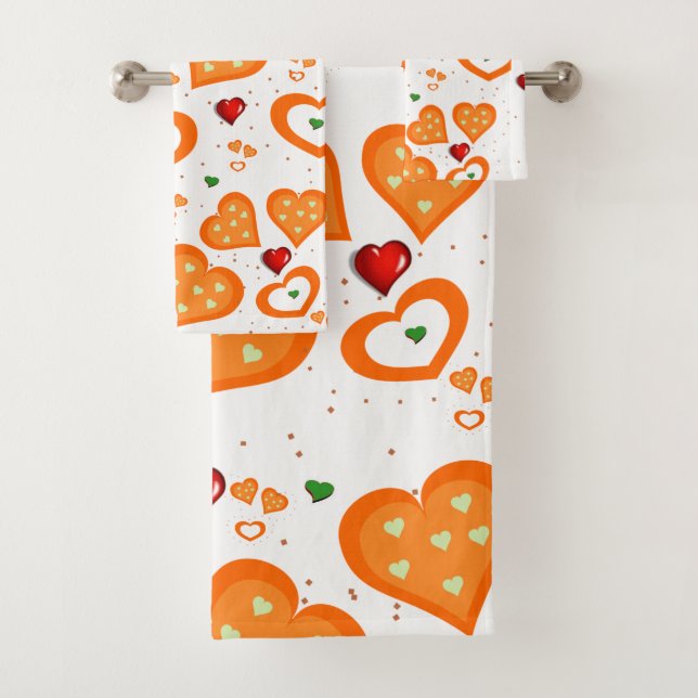 Orange Hearts Bathroom Towel Sets (Insitu)