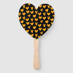 Orange Hearts Black Background Pattern Halloween Hand Fan