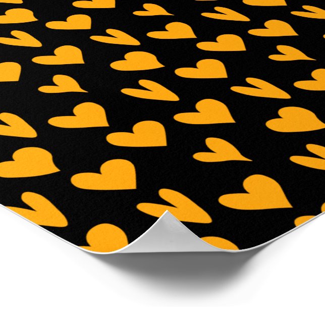 Orange Hearts Black Background Pattern Halloween Poster (Corner)