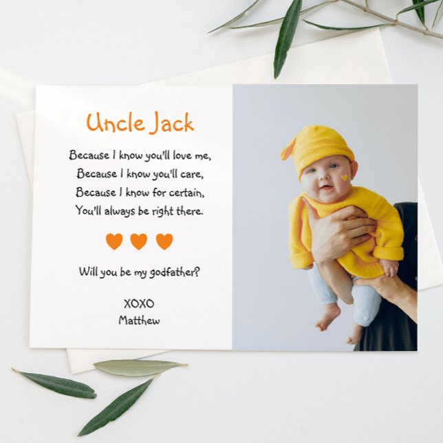 Orange Hearts Will You Be My Godfather With Photo Invitation (Creator Uploaded)