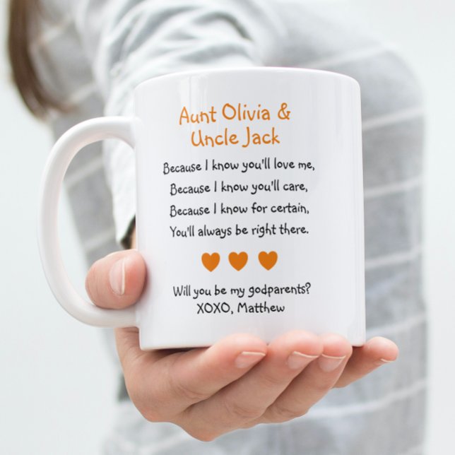 Orange Hearts Will You Be My Godparents Poem Photo Coffee Mug (Creator Uploaded)