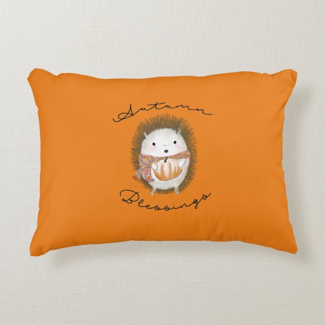 Orange hedgehog Autumn accent pillow (Front)