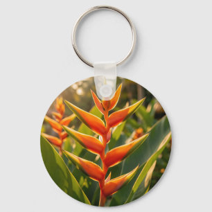 Orange Heliconia Tropical Flower Golden Hour  Key Ring