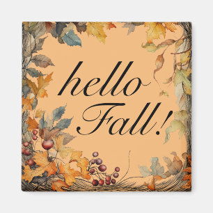 Orange "hello Fall!" Autumn Leaves Magnet