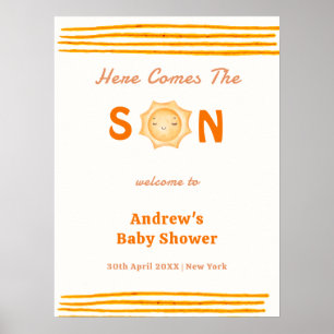 Orange Here Comes The Son Baby Shower Welcome  Poster