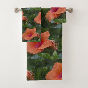 Orange Hibiscus Bath Towel Set