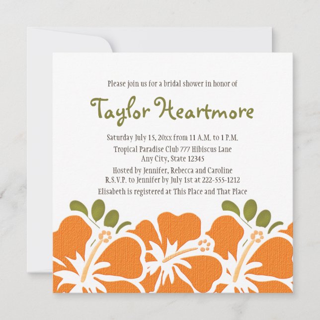 Orange Hibiscus Bridal Shower Invitations (Front)