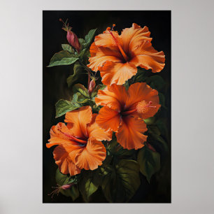 Orange Hibiscus Flower Art Print Poster