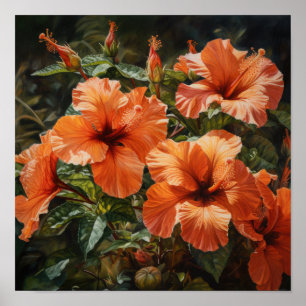 Orange Hibiscus Flower Art Print Poster