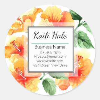 Orange Hibiscus Flower Business Card Sticker