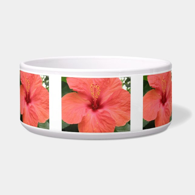 Orange Hibiscus Flower Macro Dog Bowl (Front)