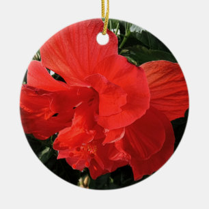 Orange Hibiscus Flower Merry Christmas Holiday Ceramic Tree Decoration