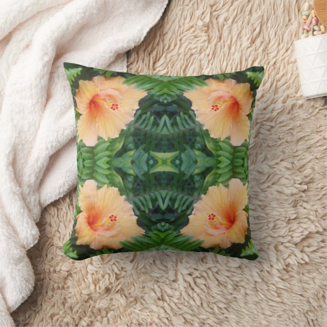 Orange Hibiscus Flower Pattern Cushion (Blanket)
