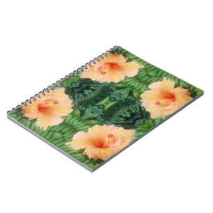Orange Hibiscus Flower Pattern Spiral Notebook