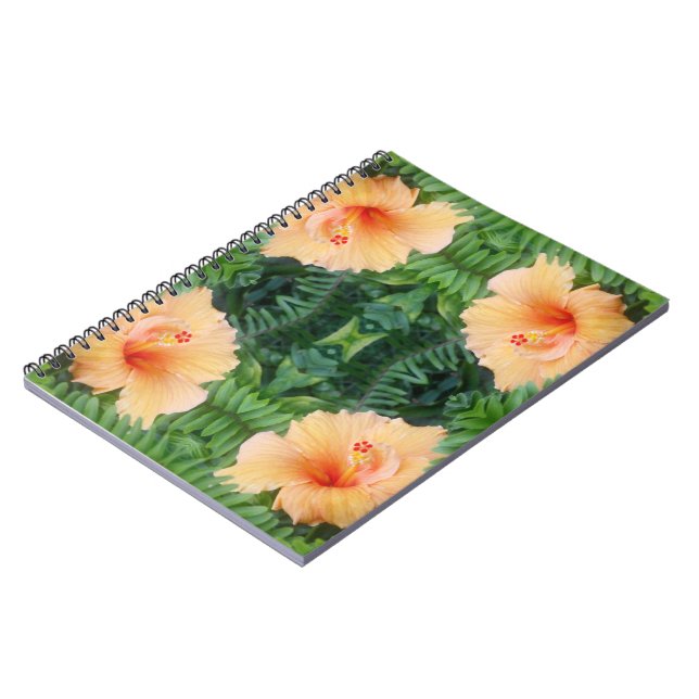 Orange Hibiscus Flower Pattern Spiral Notebook (Left Side)